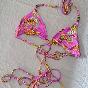 Vibrant Pink Floral Bikini Top